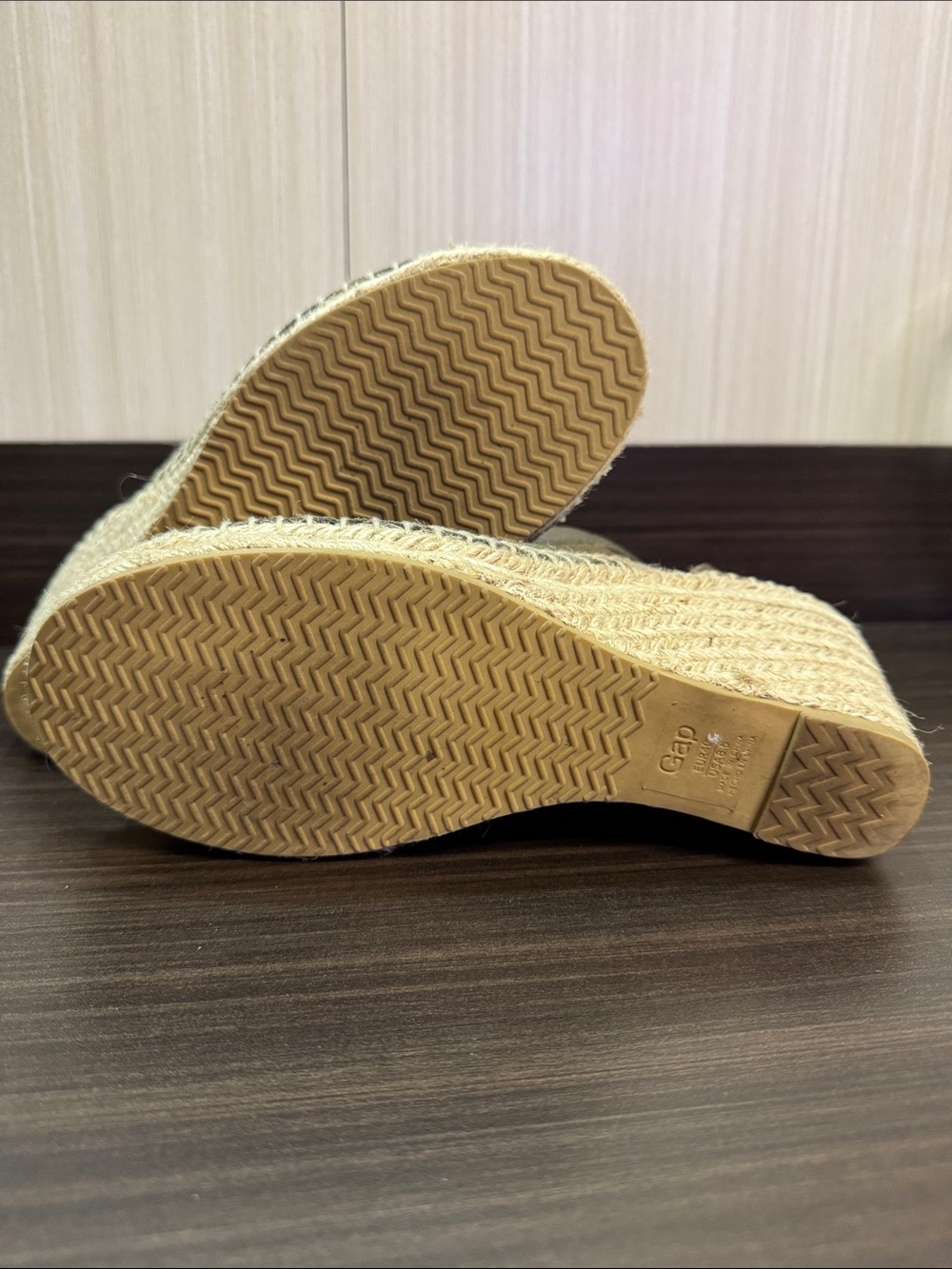 GAP Olive Green Suede Espadrille Wedge Sandals with Brown Ankle Strap - Picture 2 of 7